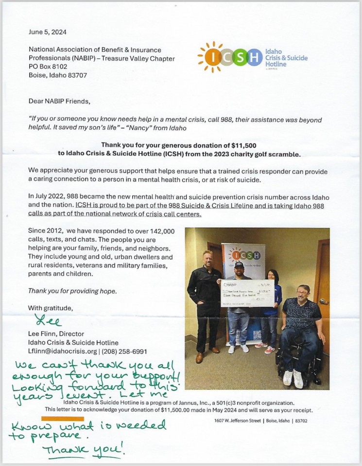 ICSH Thank You Letter
